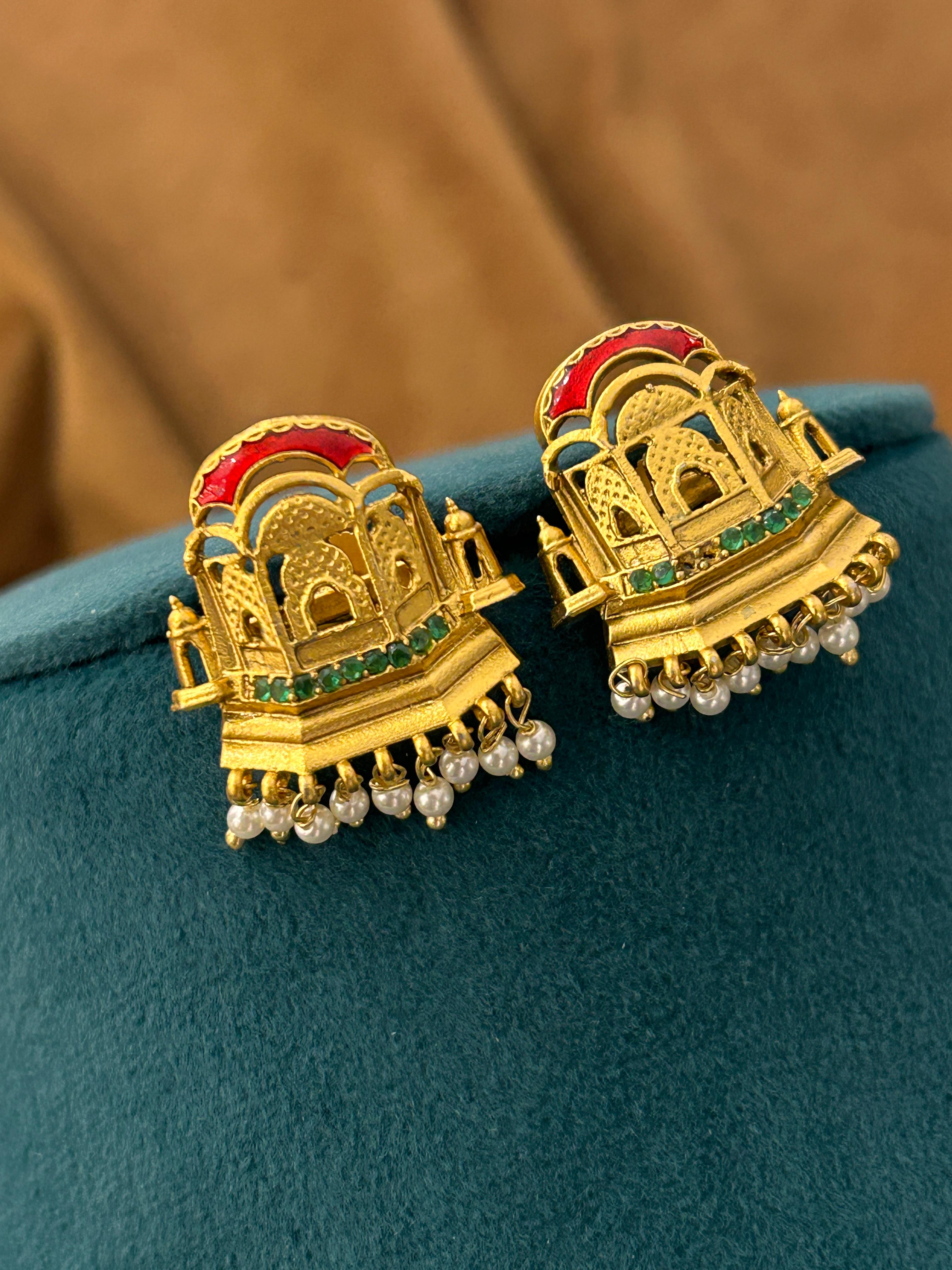 Rajasthani Palace Motif Necklace Set with Antique Finish